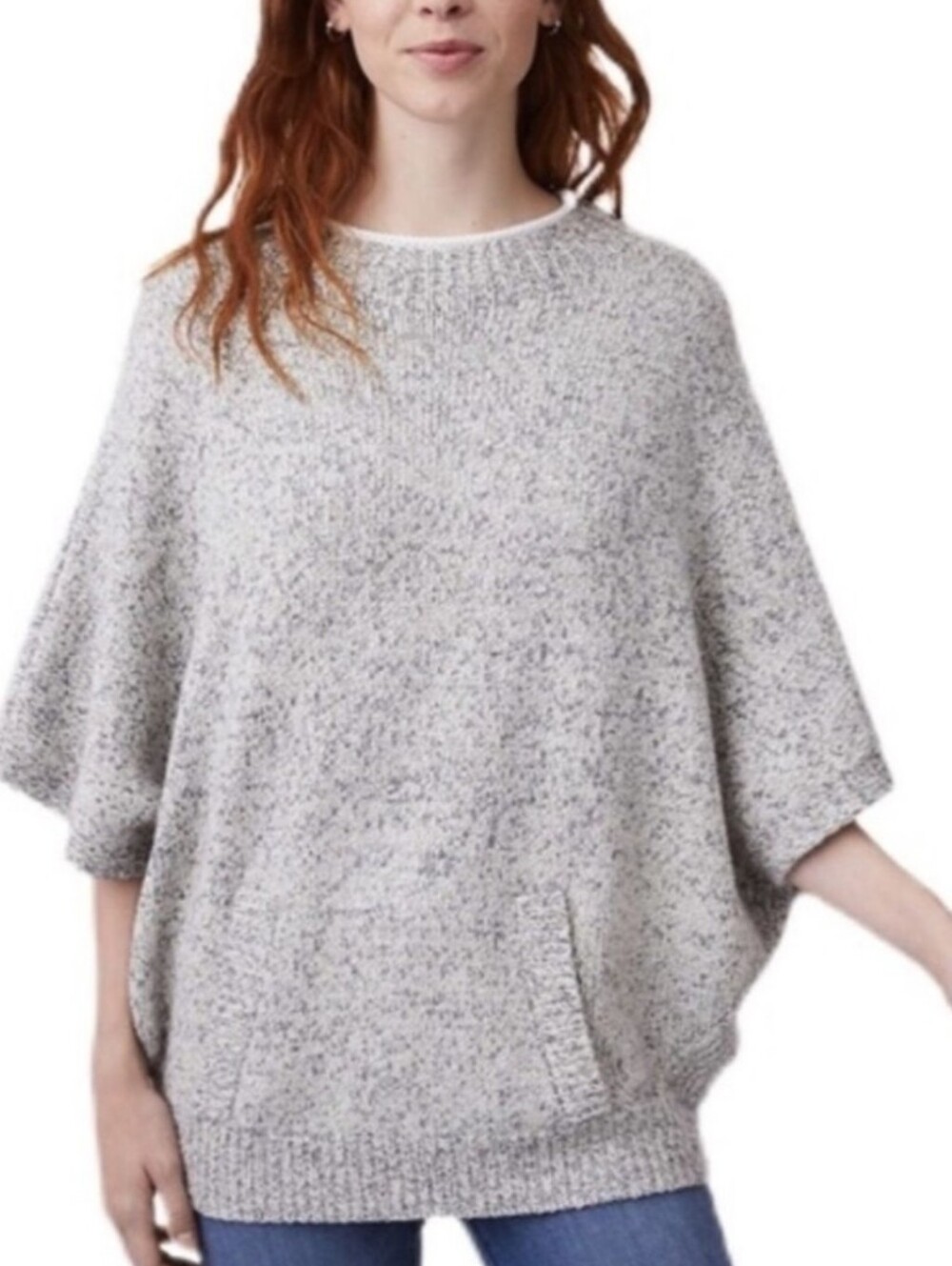 LOU & GREY Marled Knit Gray Mock Neck Sweater Poncho Top Cozy Size L/XL